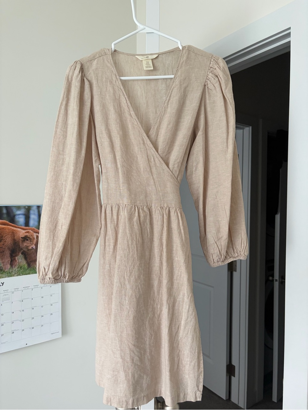 Elegant Beige Long Sleeve Wrap Dress